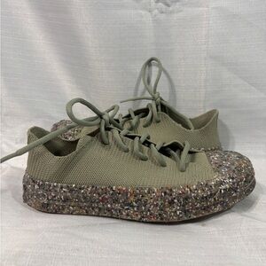Converse Olive Green Knit Lace-Up Sneakers with Recycled Speckled Sole